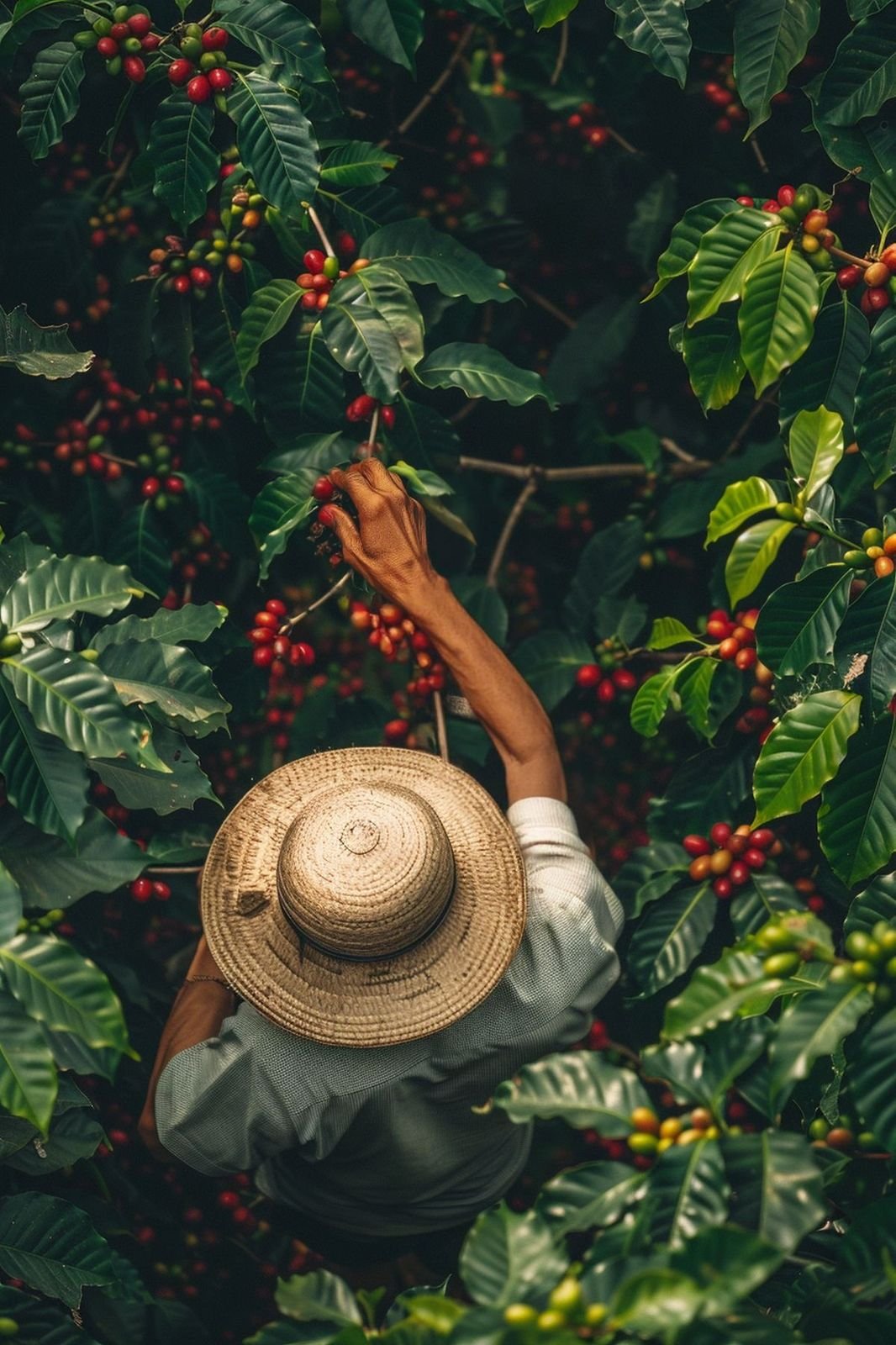 Agricultor colhendo café no campo